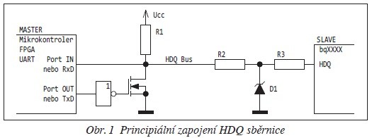 Obr. 1 Principiální zapojení HDQ sběrnice